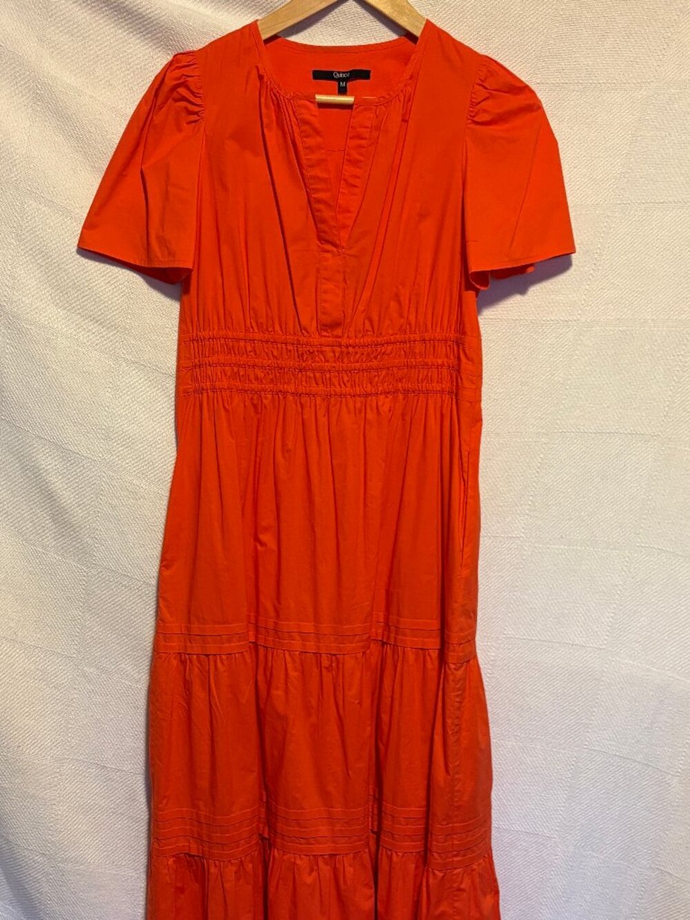Quince 100% Organic Cotton Poplin Tiered Maxi Dress - Bright Orange - Size M